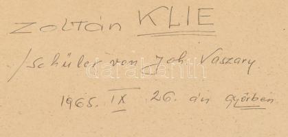 Klie Zoltán (1897-1992): Erdőrészlet. Vegyes technika, papír, kartonra kasírozva. Jelezve jobbra len...