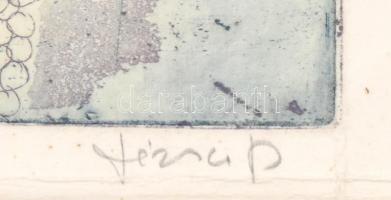 Józsa János (1936- ): Október. Színes rézkarc, papír. Jelzett. Lap szélén apró foltokkal. Üvegezett ...