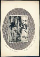Swierkiewicz Róbert (1942-2019): Zuhanóban II, 1971. Rézkarc, papír, jelzett, próbanyomat (próba) jelzéssel, 21,5×17 cm / Róbert Swierkiewicz (1942-2019): Falling II, 1971. Etching on paper, signed, proof print, 21,5×17 cm
