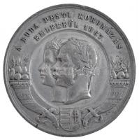 1867. A Buda-Pesti Koronázás Emlékeül 1867 Sn koronázási emlékérem. Szign.: W.S. (15,29g/37,5mm) T:2- ph. / Hungary 1867. Commemorating the Coronation in Buda-Pest Sn commemorative medallion. Sign.: W.S. (15,29g/37,5mm) C:VF edge error