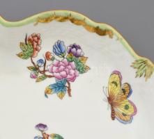 Herendi Viktória mintás levél formájú kínáló tál. Kézzel festett, jelzett, hibátlan 21x17 cm