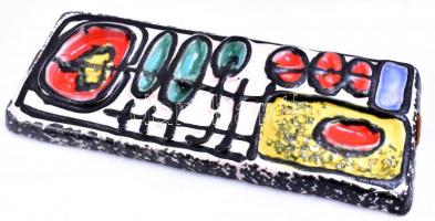 Iparművész retro kerámia fali dísz. Mázas kerámia, kézzel festett, jelzés nélkül, hibátlan 36,5x14 c...