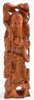 Távol-keleti bölcs faragott szantálfa szobor, hibátlan, m: 27 cm