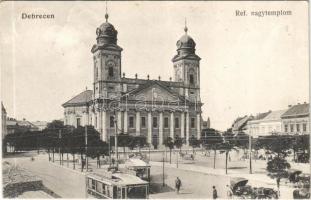 1922 Debrecen, Református nagytemplom, villamosok, piac