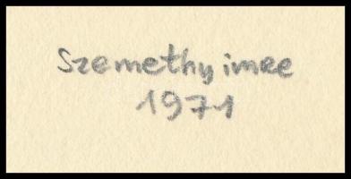 Szemethy Imre (1945- ): Szentkuthy-illusztráció (1971). Rézkarc, papír, jelzett, 12×19,5 cm