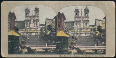 cca 1900-1910 Róma, Spanyol lépcső, színezett sztereófotó, 9x18 cm