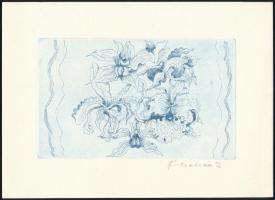 Ábrahám Rafael (1929-): Virágok. Rézkarc, papír, jelzett, 10×16,5 cm