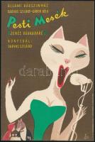 Állami Bábszínház: Pesti Mesék, zenés bábkabaré, éneklő macska, villamosplakát, 23,5×16,5 cm