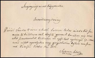 1877 Teljes vakságról orvosi bizonyítvány, kézzel írt levél, Salamon Adolf (1809-1883) aláírásával