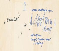 Matzon Ákos (1945-): Vonalas, 2019. Akril, vászon, fa. Relief. Jelezve jobbra lent. Hátoldalán autog...