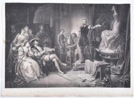 Eduard Ender (1822-1883) festménye után metszette Manigaud: Benvenuto Cellini Fontainebleauban. Rézmetszet, papír. Sérült, foltos, lap teteje vágott. 45,5x59,5 cm /