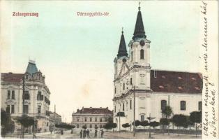 1908 Zalaegerszeg, Vármegyeház tér, templom. Selley Károly kiadása