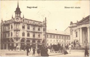 1907 Nagyvárad, Oradea; Bémer tér, Szigligeti színház, Emke kávéház, hintók. Rákos Vilmos kiadása / square, theatre, café, horse-drawn carriages