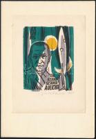 Edward Grabowski (1904-1966): Ex libris Dr Stani Slawa Aulicha. Színes fametszet, papír, jelzett, lap teteje vékony papírra kasírozva, 8,5×7 cm
