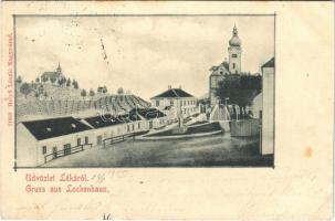 1900 Léka, Lockenhaus; Fő tér, templom. Helyfi László kiadása / main square, church (r)