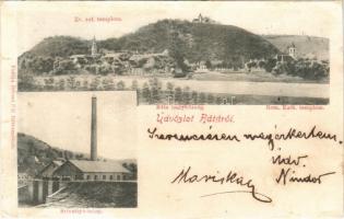 1905 Báta, Szivattyú-telep, Református templom, Római katolikus templom. Récsei Pál kiadása (r)