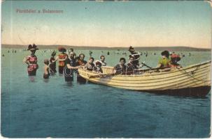 1917 Balaton, fürdőzők, csónak (EK)