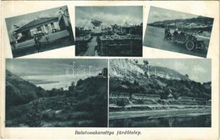 Balatonakarattya, nyaraló, villa, automobil és szánkó a befagyott Balatonon, téli sport, fürdőtelep (gyűrődés / crease)