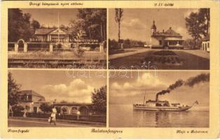 1949 Balatonfenyves, Dorogi bányászok nyári otthona, MÁV üdülő, Kupa fogadó, Hajó a Balatonon (EK)