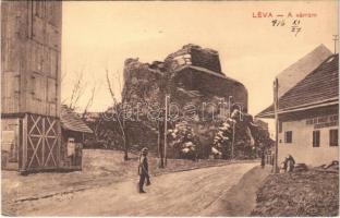 Léva, Levice; várrom, Sztolár Mihály vendéglője, étterem. Nyitrai és Társa kiadása / Levicky hrad / ...