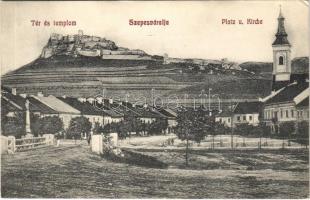 1912 Szepesváralja, Kirchdrauf, Spisské Podhradie; Platz u. Kirche / tér és templom, várrom. W. L. Bp. 568. Vozári Rudolf kiadása / Spissky hrad / square, church, castle ruins (EK)