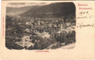 1901 Zalatna, Zlatna; látkép, templomok. Folberth Vilmos kiadása / general view, churches (vágott / cut)