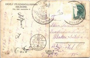 1940 Dés, Dej; bevonulás, magyar zászlók, díszkapu / entry of the Hungarian troops, Hungarian flags,...