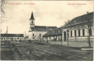 1909 Palánka, Bácspalánka, Backa Palanka; Fő utca, Római katolikus templom. Reszely Károly kiadása / main street, Catholic church (EK)