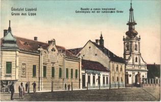 1910 Lippa, Lipova; Búza tér a román ortodox templommal, Takarékpénztár. W. L. Bp. / square, Romanian Orthodox church, savings bank