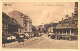 Brassó, Kronstadt, Brasov; Marktplatz, Klostergasse / Fő tér, Klastrom utca, üzletek. H. Zeidner No. 34. / main square, street view, shops