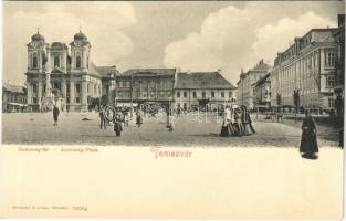 Temesvár, Timisoara; Losonczy tér, Recht üzlete, piac. Römmler & Jonas / square, shops, market