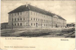 Kolozsvár, Cluj; Cs. és kir. közös laktanya. Schuster Emil kiadása / K.u.K. military barracks (ázott sarok / wet corner)