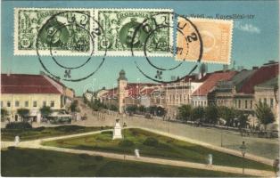 1927 Kolozsvár, Cluj; Piata Unirii / Egyesülési tér, villamos, üzletek / square, tram, shops (EK)