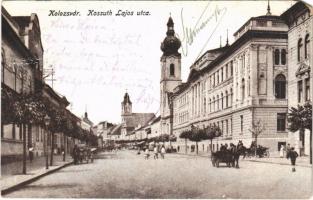 1915 Kolozsvár, Cluj; Kossuth Lajos utca, templom. Rigó Árpád kiadása / street view, church (EM)