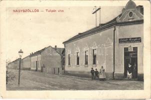 1915 Nagyszőlős, Nagyszőllős, Vynohradiv (Vinohragyiv), Sevljus, Sevlus; Tulipán utca, Szántó Menyhért üzlete / street view, shop (EB)