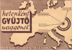 1947 Intercontinentale szállítmányozási és közlekedési R.T. reklámlapja / Hungarian freight and transport companys advertising card (EK)