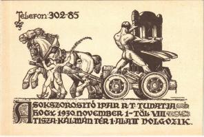 A Sokszorosító Ipar R.T. tudatja, hogy 1930. november 1-től a Tisza Kálmán tér 1. alatt dolgozik / Hungarian printing companys advertising card s: Haranghy (ragasztónyom / glue mark)