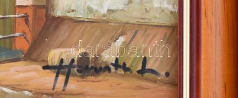 Horváth László (?-): Németalföldi utcarészlet. Olaj, fa, jelzett, fa keretben, 40×30 cm