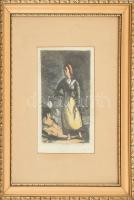 Rudnay Gyula (1878-1957): Pásztorleány, színezett rézkarc, papír, jelzett, lap szélén apró foltokkal, üvegezett fa keretben, 22×15 cm