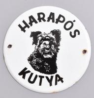 Harapós kutya, zománcozott fém tábla, kis rozsdafoltokkal, d: 10 cm