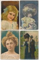 42 db RÉGI motívum képeslap vegyes minőségben: hölgyek, gyerekek, párok / 42 pre-1945 motive postcards in mixed quality: lady, children, couples