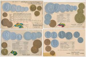 9 db RÉGI numizmatikai motívum képeslap vegyes minőségben / 9 pre-1945 numismatic motive postcards in mixed quality