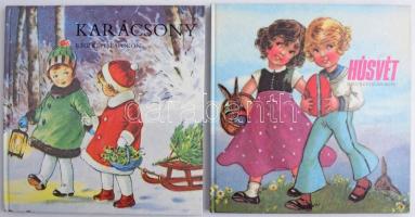 2 db képeslapos könyv: Húsvét régi képeslapokon (1987) + Karácsonyi régi képeslapokon (1986)