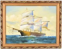 Bod László jelzéssel: Vitorlás. Olaj, vászon. Dekoratív fa keretben. 30x40 cm