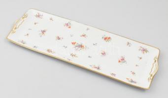 Hüttl Tivadar virágmintás porcelán süteményes tál, jelzett, matricás, kis kopásnyomokkal, 47×16 cm