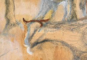 Tóth Menyhért (1904-1980): Legelésző állatok. Olaj, ceruza, papír. Jelzett. Jobb felső sarkában kiss...