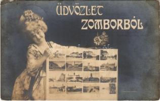 1907 Zombor, Sombor; Mozaik montázs kislánnyal. Schön Adolf kiadása / Mozaic montage with little girl (EK)