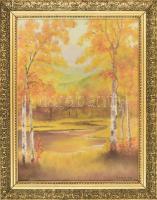 Lánczos jelzéssel: Őszi erdő. Olaj, vászon. Dekoratív fa keretben. 54,5x42,5 cm