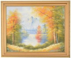 Jelzés nélkül: Színes táj. Olaj, vászon. Dekoratív fa keretben. 41x51 cm