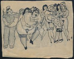cca 1940 Popeye kalandjai 14 db erotikus és pornográf rajzot tartalmazó, házi készítésű, egyedi füzet, sorszámozott lapokkal, tus-papír, ceruza-papír. kb 11x15 cm